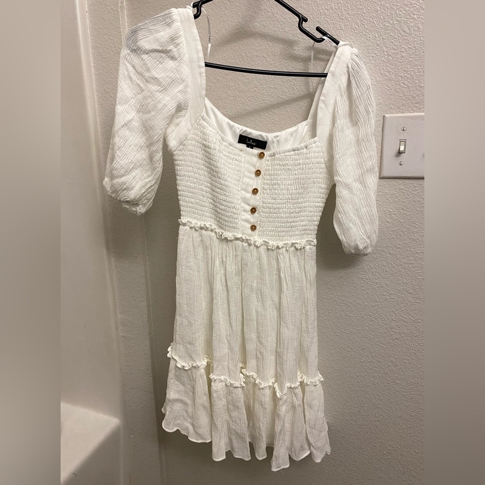 Lulu's White Smocked Top with Button Accents